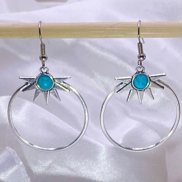 AVZ Silver & Turquoise Hoop Dangle Earrings - Picture 4 of 8